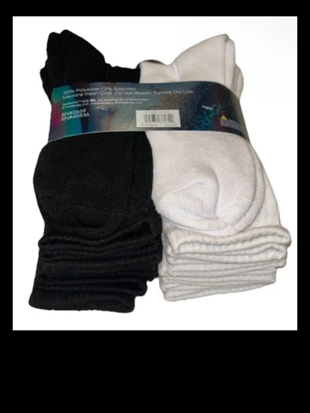 Quicksilver Crew Socks 8 Pair Men's 8-12.5 Black White w Logo Surf Ride NEW Cush